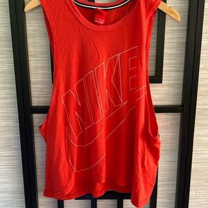 Nike red muscle tank top Nike logo swish m low arm hole